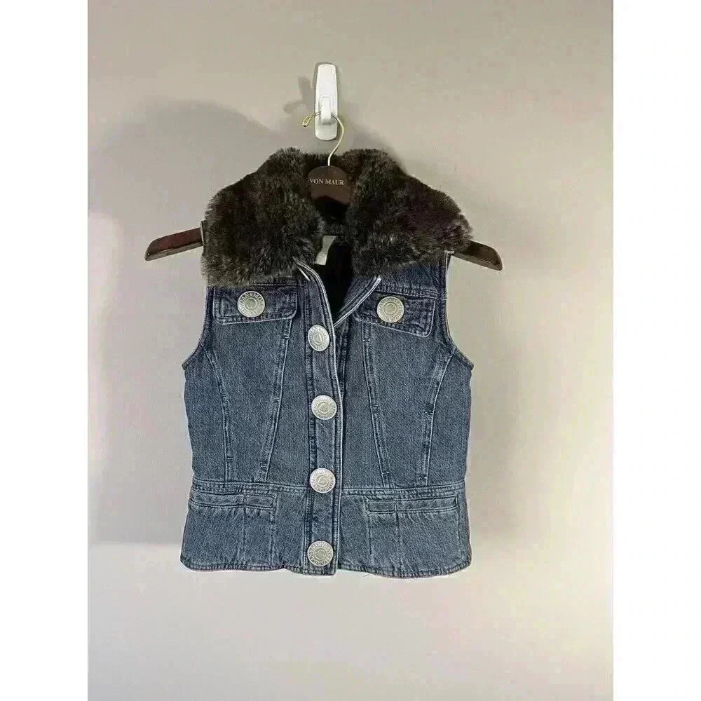 Morgan de Toi Denim best W/detachable Faux Fur Collar SizeT38 (US Small)